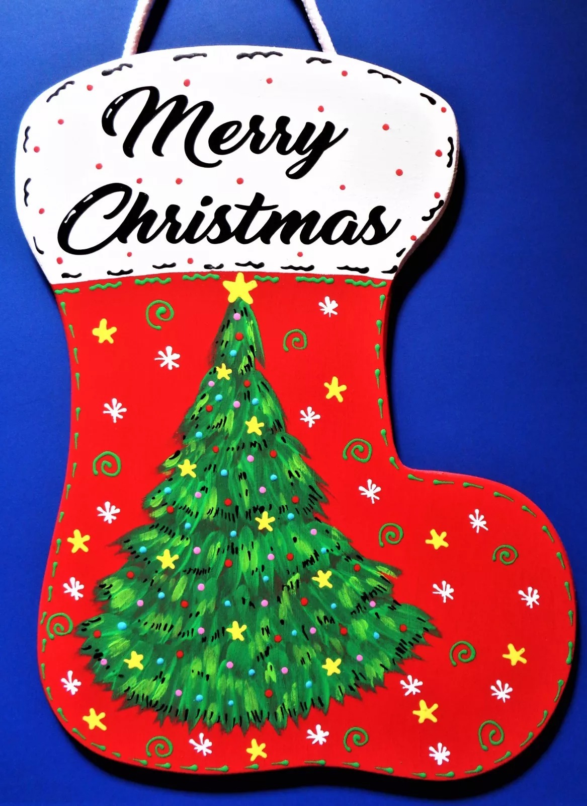 Merry Christmas Stocking Sign Wall Door Plaque Holiday Seasonal - $29.98