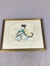 Antique Chinese Watercolor Painting On Silk - Girl Playing Instrument - £36.99 GBP