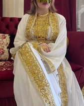 Ramzan White  Wedding Dress Dubai Farasha Georgette Kaftan Moroccan Abaya Jacket - £74.53 GBP