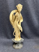 Vintage 12” Chinese Resin Figure Geisha W/Crane Carved Pedestal - $34.65