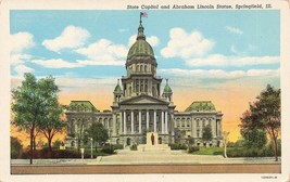 Illinois Springfield Postcard State Capital Lincoln Statue Tinted L7 - £2.70 GBP