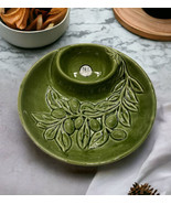 NEW MAIOLICHE JESSICA Made in Italy Green Ceramic divided Olive Chip Dip... - £17.12 GBP