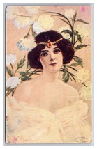 Portrait of Woman In White w Flowers DB Postcard K18 - £3.06 GBP