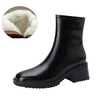 Black Brown Leather Winter Boots for Women Thick Warm Long Plush Ankle Boots Wom - £38.68 GBP