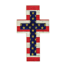 NEW Patriotic Americana Cross Wood Wall Sign 7 x 12 inches red, white &amp; blue - £7.95 GBP