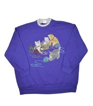 Vintage Cat Sweatshirt Womens 2XL Purple Crewneck Kitten Sewing Yarn Puf... - £30.31 GBP