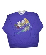 Vintage Cat Sweatshirt Womens 2XL Purple Crewneck Kitten Sewing Yarn Puf... - £30.24 GBP