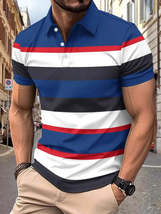 Men&#39;s Full Size Collared Short Sleeve Striped Polo Plus Size - $36.49