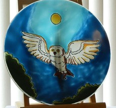 Moonlit Owl in Flight Fused Art Glass Platter Bird Lodge Decor Made in E... - £73.78 GBP