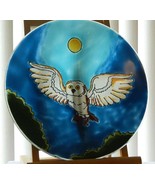 Moonlit Owl in Flight Fused Art Glass Platter Bird Lodge Decor Made in E... - £75.38 GBP