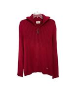 Springfield Ribbed Quarter Zip Sweater Red Cotton Pullover L - $23.04