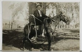 RPPC Man with Rope Posing on his Horse Postcard J20 - £11.67 GBP