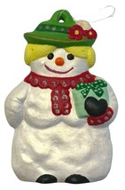Vintage Snowman Christmas Tree Ornament Handpainted Ceramic Snow Woman 4 Inch - £11.05 GBP