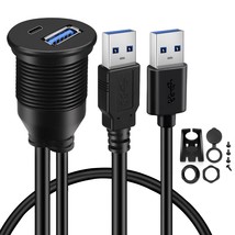 Usb 3.0 To Type C 3.0 Car Mount Flush Cable Dual Port Male To Female Extension W - £18.01 GBP