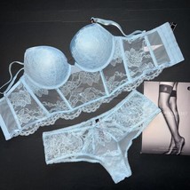 Victoria&#39;s Secret 34B, 34C Bombe Longline Bh Satz M, L Höschen Baby Blau Spitze - £99.70 GBP