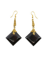 Kenyan Brass &amp; Bone Single Dark Brown Square Earrings - €7,60 EUR