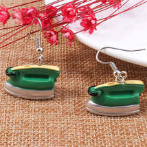 Green Enamel &amp; Silver-Plated Iron Drop Earrings - £10.21 GBP
