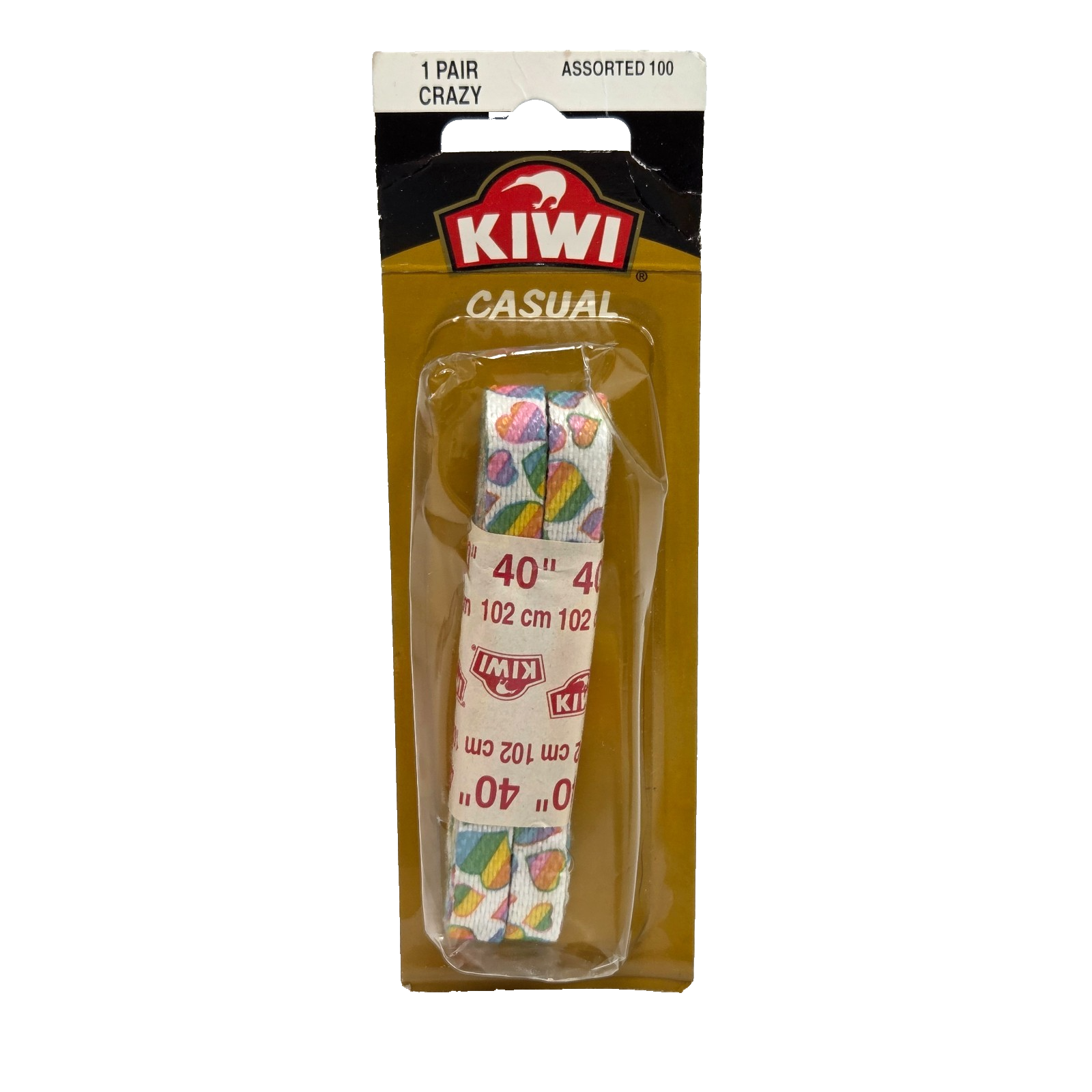 VINTAGE 1999 1 PAIR OF CRAZY KIWI RAINBOW HEART SHOE LACES 40&quot; NEW SEALED - $14.25