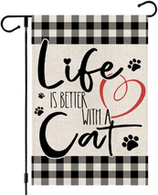 Life Is Better with a Cat Garden Flag 12X18 Inch Double Sided Buffalo Plaid outs - £11.10 GBP