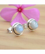 Moonstone Studs Silver Earrings Minimalist Studs For Women Handmade Jewe... - $589.71 MXN