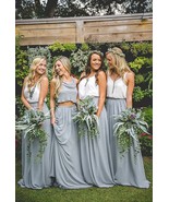 Silver Gray Chiffon Maxi Skirt Bridesmaid Plus Size Floor Length Chiffon... - £50.16 GBP