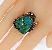 Navajo Sterling Silver &amp; Green Blue Blend Turquoise Ring Sz: 7.25 - $104.66