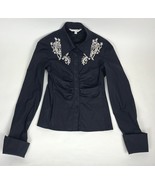 Max Studio Black Embroidered Fitted Blouse French Cuff Sz. S - €23,65 EUR