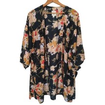 Billabong Floral Kimono M Cover Up  Black Bohemian Cardigan Flowy Coastal - £27.68 GBP