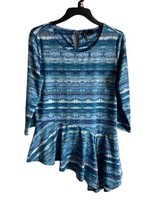 New Directions  Tunic Top Women Size Small  Blue Waves Career Asymetrical Long - £11.16 GBP