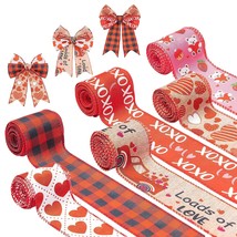 6 Rolls Valentine Wired Edge Ribbons Loads Of Love Xoxo Bear Heart 2.5In X 30 Ya - £12.11 GBP