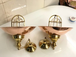 Nautical Style Brass Hanging Pendant Light With Copper Shade 2 pcs - £201.24 GBP
