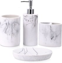 Zccz Bathroom Accessory Set, 4 Pcs Marble Look Bathroom Vanity, Soap Dish - $39.99