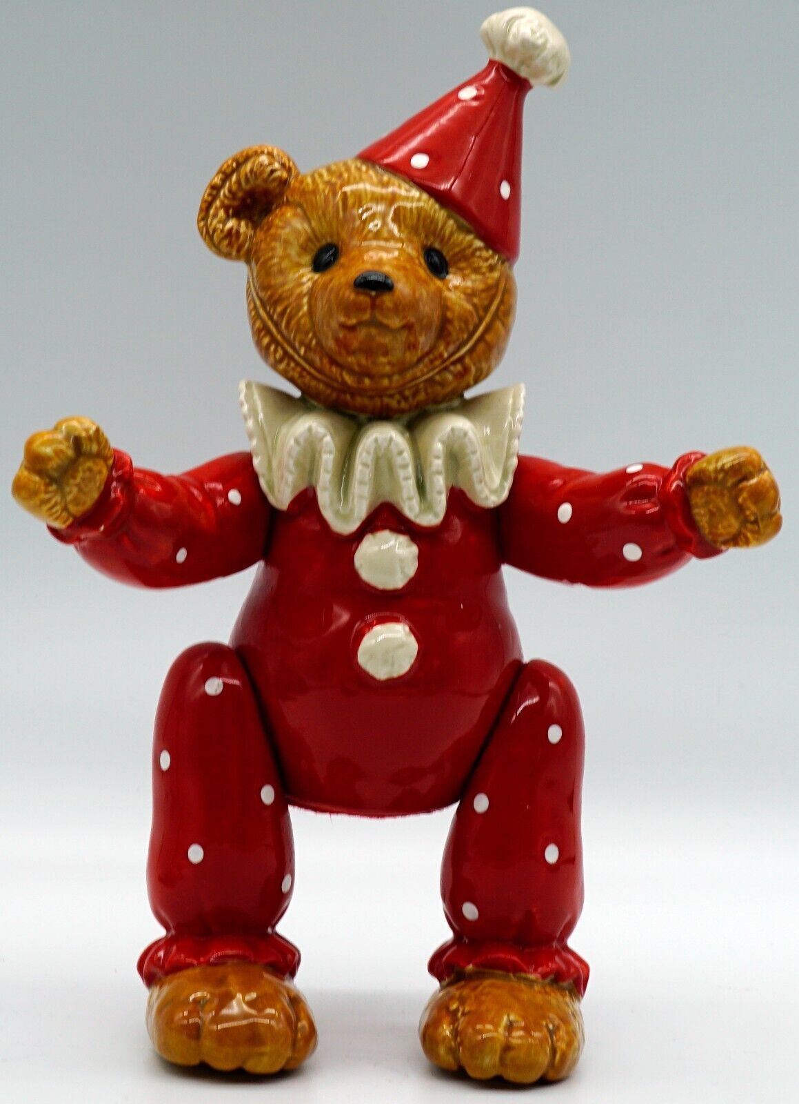 Vintage Gordon Fraser Schmid Jester Clown Jointed Bear 1983 Ceramic Music Box - $22.95