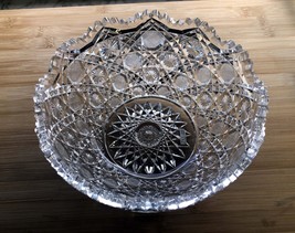 American Brilliant Period Cut Crystal Bowl 8x4  Cross Hatch Hobnails Dbl... - £38.61 GBP