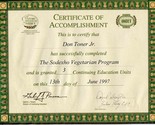 Culinary Institute of America Sodexho Vegetarian Certificate of Accompli... - $17.82