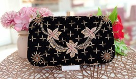 Royal Bride Tsari Gold Wedding Party Chain Clutch Slingshot Bag Black DL... - £33.27 GBP