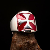 Nicely crafted Mens Templar Knight Ring red Iron Cross - Sterling Silver - £68.73 GBP