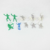 Vintage Plastic Cowboys and Indians Toys Lot of 13 with Horses Blue Green Gray - £7.83 GBP