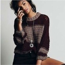 Free People Berry Taupe RETRO 80&#39;s Alpaca Knit Oversized Pullover Sweater Size M - £25.19 GBP