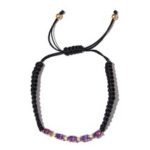 Amethyst, Cam. Zircon 14K YG O/Sterling Silver Bracelet on Black Cord  #... - $16.62