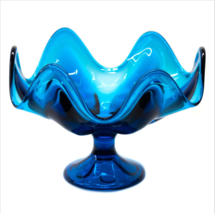 Art Glass Pedestal Centerpiece Fruit Bowl Vintage Cobalt Blue  6.5&quot; height - $33.63