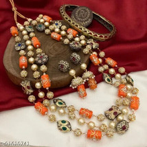 Diwali Antique Kundan Beads Stone Long Har Earrings Tikka Jewelry Set Party Wea0 - £70.24 GBP