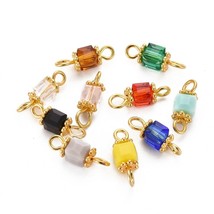 10 Glass Cube Charms Mixed Lot Dangle Findings Jewelry 13mm Assorted Set - £3.77 GBP