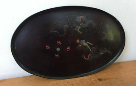 Vtg Chinese Lacquerware Ching Kee Ware Foochow Dragon Oval Lacquer Tray ... - $46.99