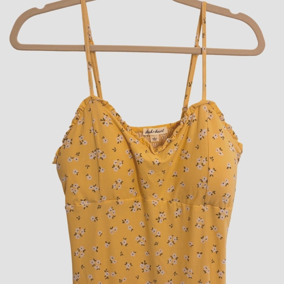 Derek Heart Womens Butter Yellow Floral Dress Large Y2k Feminine Dainty Ditzy Item image 2