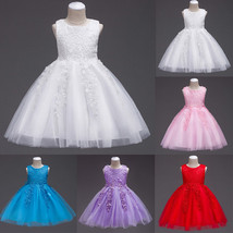 Flower Girl Princess Lace Bridesmaid Wedding Dress Gown Tulle Tutu for Baby Kids - £11.94 GBP