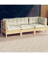  3-seater Garden Sofa Cream Solid pinewood, 100% polyester fabric - €467,03 EUR