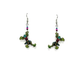 Floral Pattern Frog Animal Graphic Dangle Earrings - Womens Fashion Hand... - £11.63 GBP
