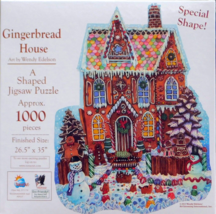 SunsOut Gingerbread House 1000 pc Shaped Jigsaw Puzzle Snowmen Winter Cookies - £15.02 GBP