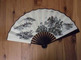 Japanese Art Print Silk Hand Folding Fan Fashion Decor White Huifeng - $34.65